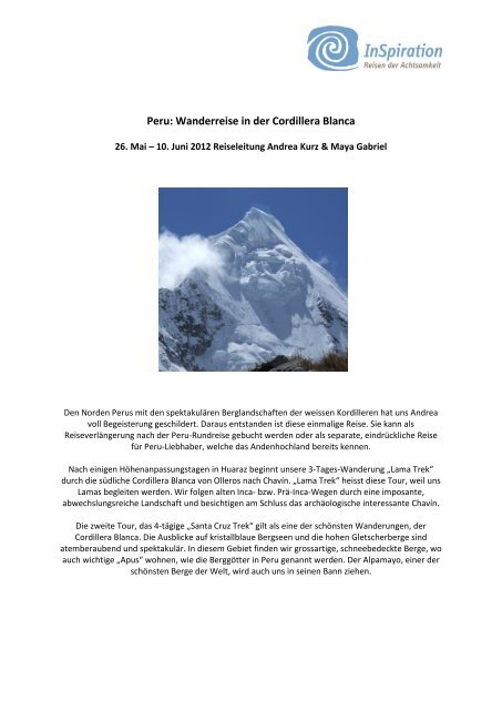 Detailprogramm Cordillera Blanca (pdf) -  InSpiration - Reisen der ...