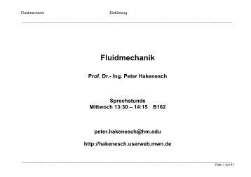 Fluidmechanik - Prof. Dr.-Ing. Peter R. Hakenesch