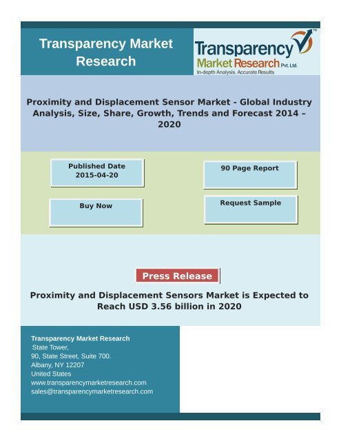 Proximity and Displacement Sensor Market - Global Industry Analysis, Size, Share, Growth, Trends and Forecast 2014 – 2020