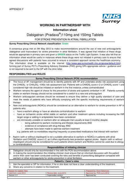 APPENDIX F Information Sheet Dabigatran Stroke Prevention