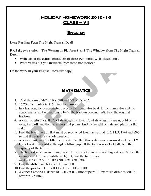 HOLIDAY HOMEWORK 2013-14 CLASS – VII ... - Apeejay School