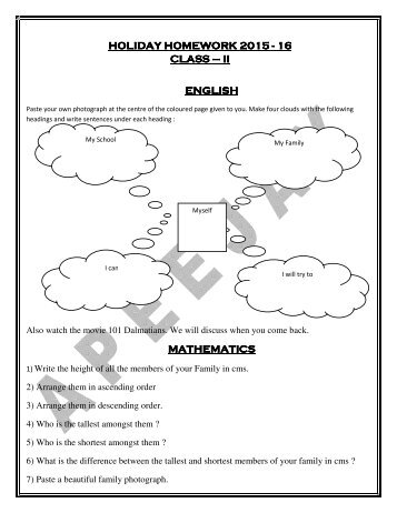 HOLIDAY HOMEWORK 2013-14 CLASS – II English - Apeejay School