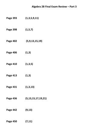 Algebra 2B Final Exam Review â Part 3 Page 393 (1,3,5,9,11) Page ...