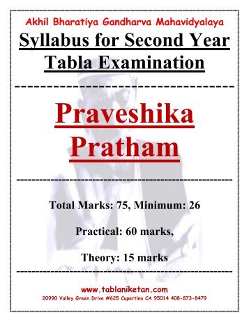 Syllabus for Second Year Tabla Examination ... - of Tabla Niketan