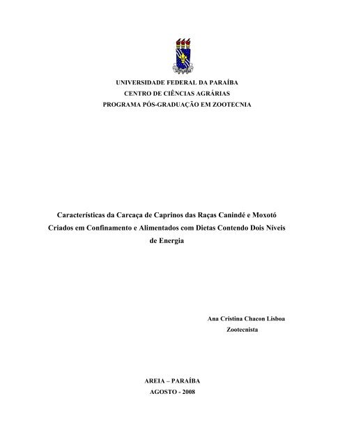 CaracterÃ­sticas da CarcaÃ§a de Caprinos das RaÃ§as ... - CCA/UFPb