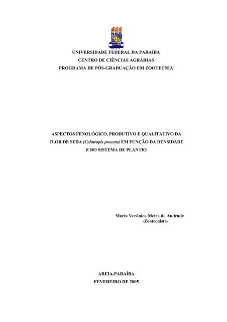 universidade federal da paraÃ­ba centro de ciÃªncias ... - CCA/UFPb