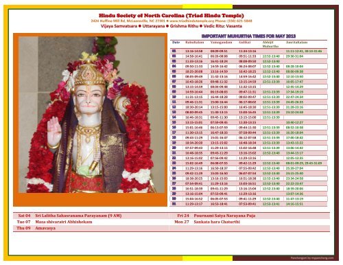 Triad Hindu Temple - MyPanchang.com