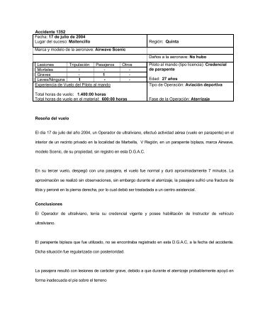 Accidente 1352 Fecha: 17 de julio de 2004 Lugar del suceso ...