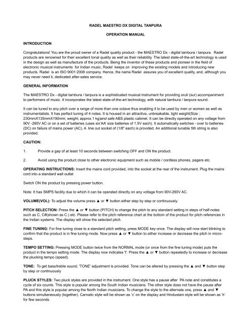 Operating Manual - Radel