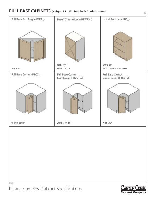 View Katana Specifications - Canyon Creek Cabinet Company