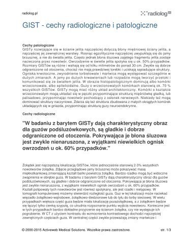 GIST - cechy radiologiczne i patologiczne - Radiolog.pl