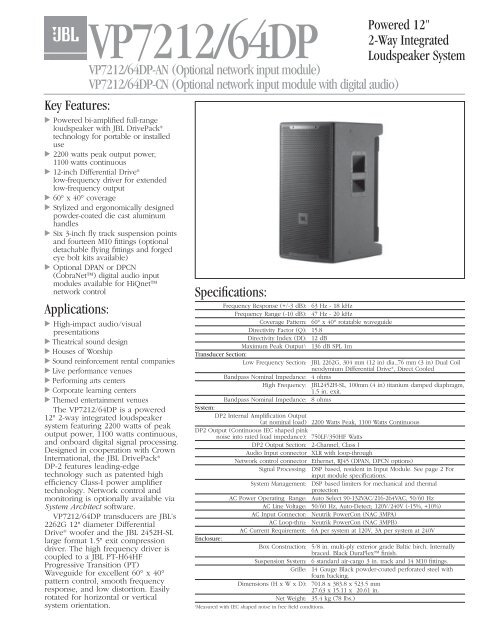 VP7212/64DP Spec Sheet - JBL Professional