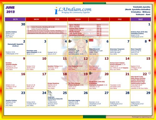 LAIndian.com 2013 Hindu Calendar - myPanchang.com