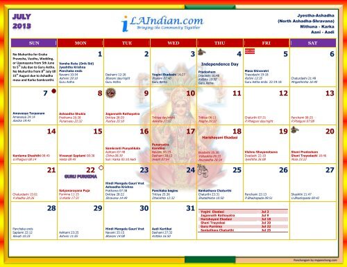 LAIndian.com 2013 Hindu Calendar - myPanchang.com