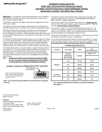 Installation Instructions for 6300, 6301, 6310 and 6311 ... - Faraday