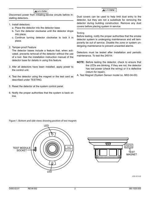 2451A Photoelectronic Plug-in Smoke Detectors - System Sensor ...