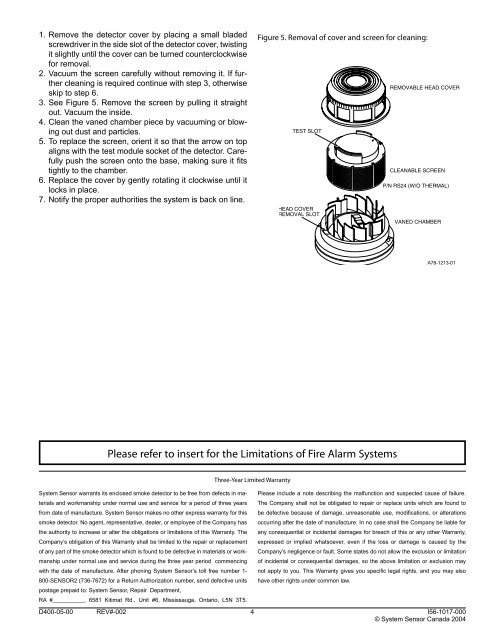 2400A and 2400THA Direct Wire Photoelectronic Smoke Detectors