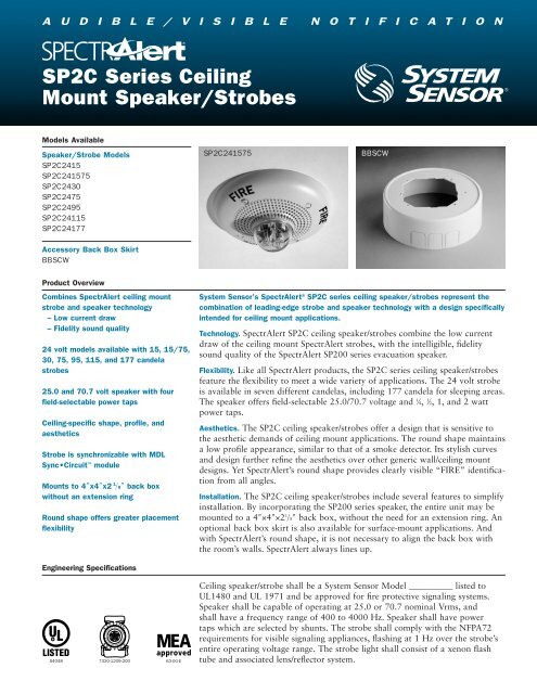 Spectralert Sp2c Series Ceiling Mount Speaker Strobes Sp2c