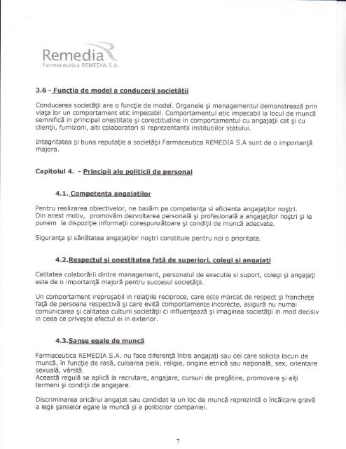 Codul de conduita si etica in afaceri - Farmaceutica REMEDIA S.A.