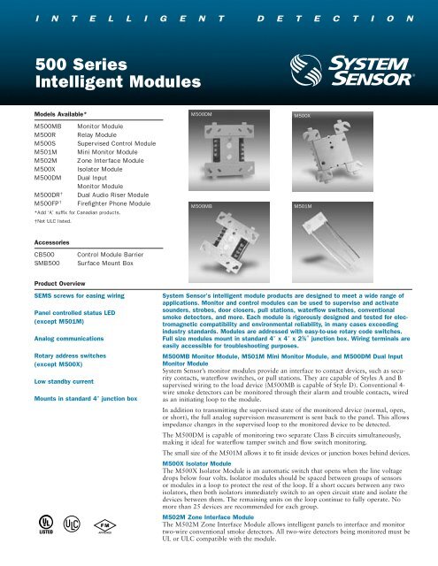 500 Series Intelligent Modules - System Sensor Canada