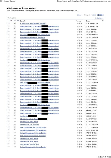 Mitteilungen zu diesem Vertrag 1&1 Control-Center https://login ...
