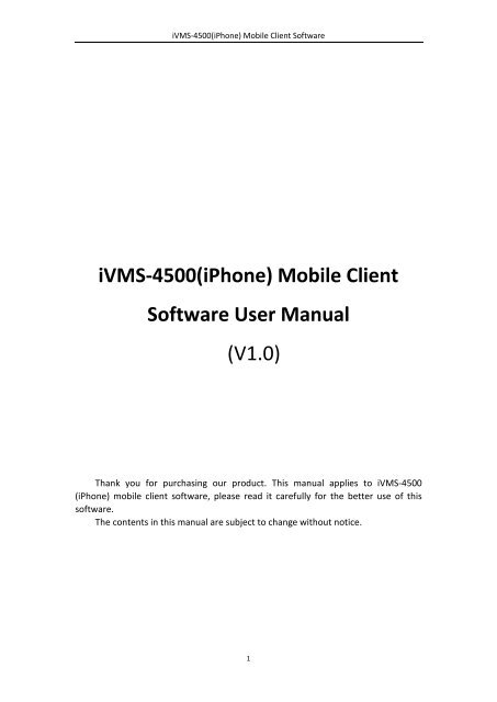 iVMS-4500(iPhone) Mobile Client Software User ... - AASSET Security