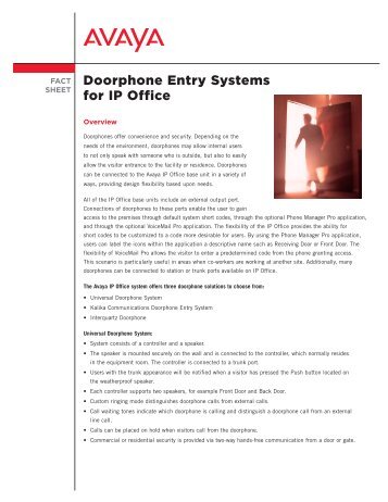 Doorphone Entry Systems for IP Office - Discountcomms