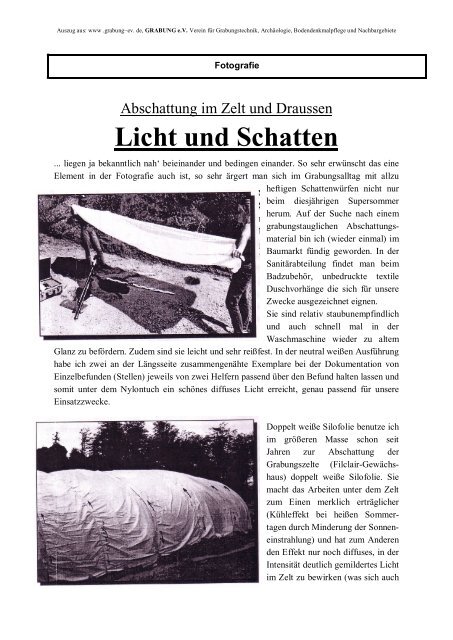 Abschattung Im Zelt Und Draussen Licht Und Schatten - Grabung e.V.