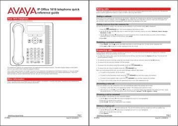 IP Office 1616 telephone quick reference guide - Avaya