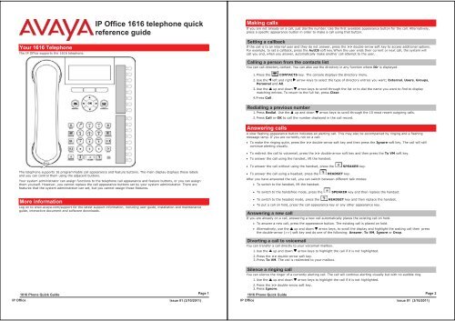 IP Office 1616 telephone quick reference guide - Avaya