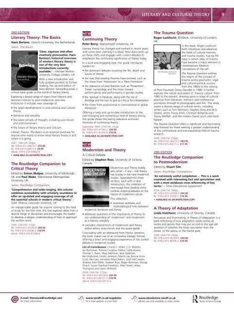 Literature Catalogue 2009 (UK) - Routledge