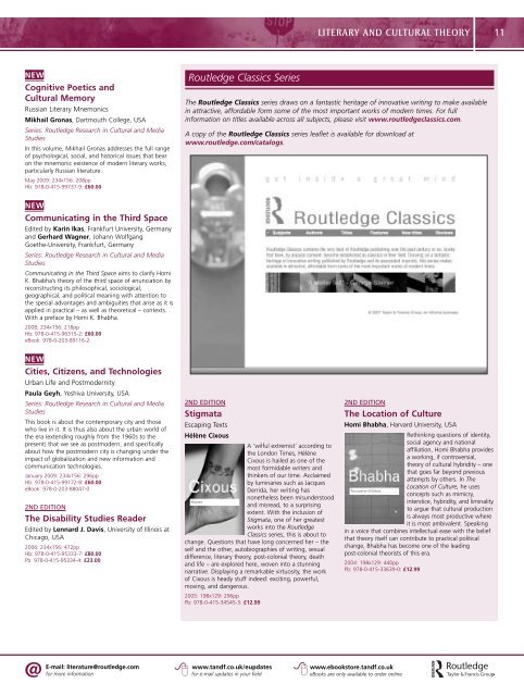 Literature Catalogue 2009 (UK) - Routledge