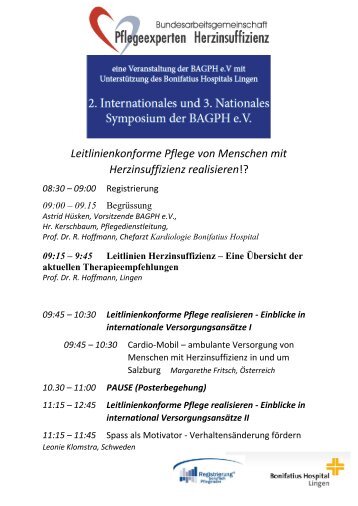 Programm 2. Internationales Symposium der BAGPH e.V. in Lingen am 21.11.2015 