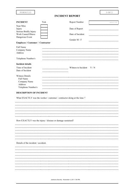 incident report form - Jacksons Security