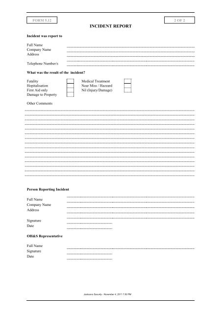 incident report form - Jacksons Security