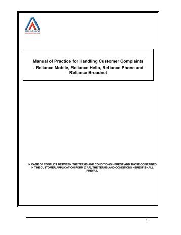 Manual of Practice for Handling Customer Complaints - Reliance ...