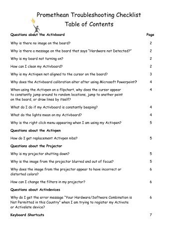 Promethean Troubleshooting Checklist Table of ... - Comanche ISD