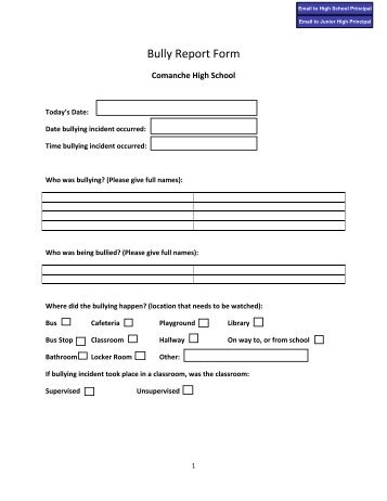 student bullying report form bully incident report form