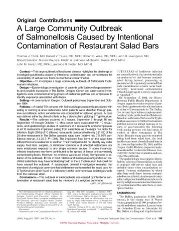 A Large Community Outbreak of Salmonellosis Caused by...