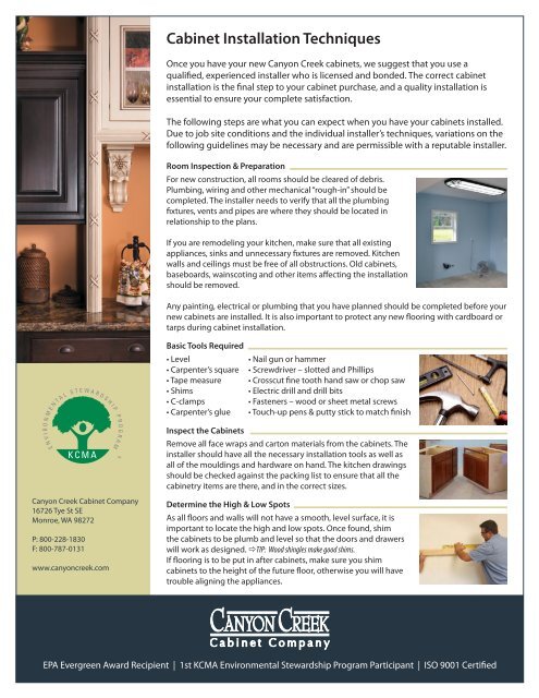 Installation Guidelines - Canyon Creek Cabinet Company