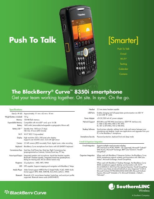 BlackBerry Curve 8350i Specifications - SouthernLINC Wireless