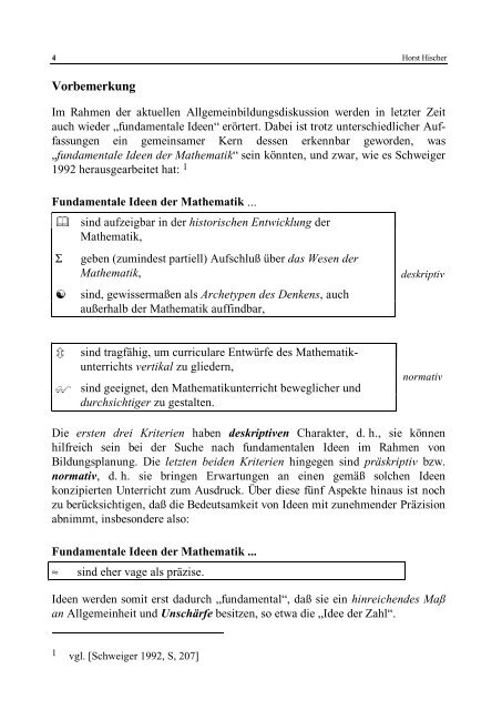 „Fundamentale Ideen“ und „Historische Verankerung“ - Horst Hischer