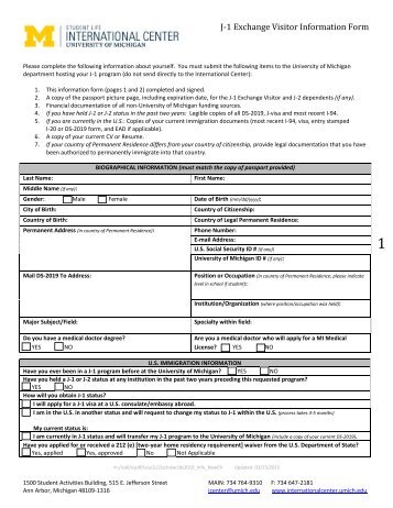 J-1 Exchange Visitor Information Form - International Center