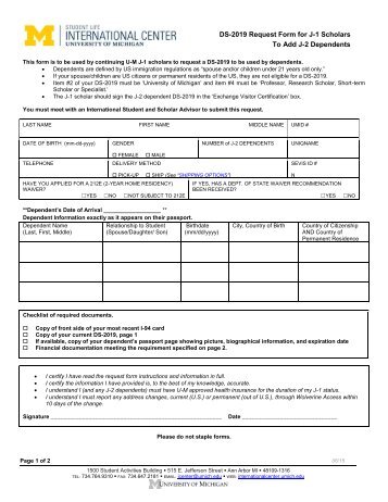 DS-2019 Request Form for J-1 Scholars To Add J-2 Dependents