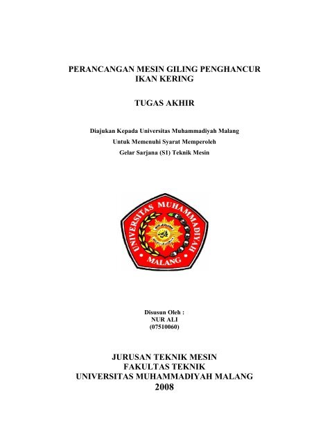 perancangan mesin giling penghancur ikan kering tugas akhir