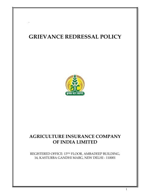 Grievance Redressal Policy - Agriculture Insurance Company of ...