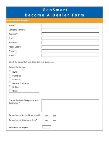 Become a Dealer Registration Form - GeoSmart Energy