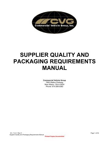 supplier quality and packaging requirements manual - Commercial ...