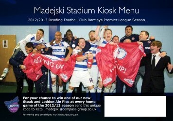 Madejski Stadium Kiosk Menu - Reading FC