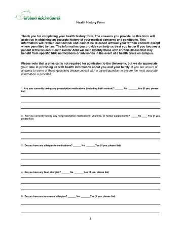 health history forms